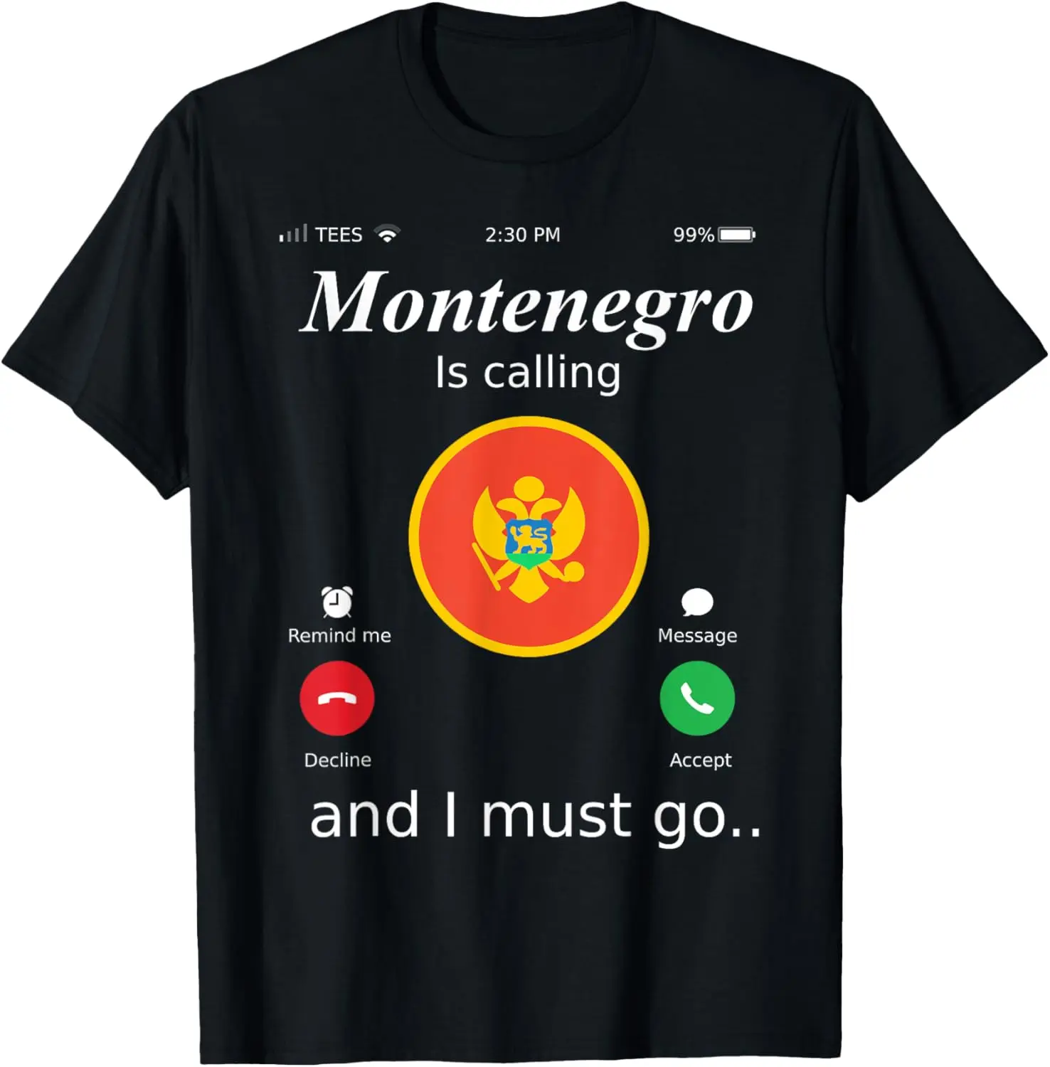 Women's Vintage Graphic T-Shirt, Distressed Cotton Round Neck Short Sleeve "Montenegro Is Calling" Casual Streetwear