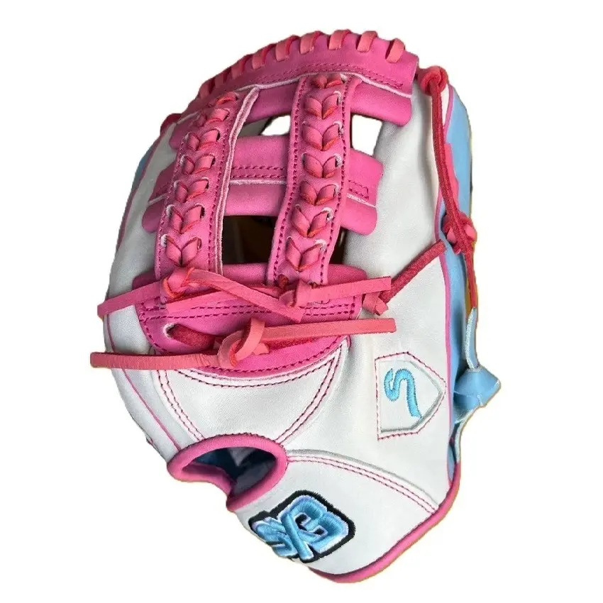 SX3 Pro Series 12 Inch Baseball Glove – White/Pink/Baby Blue – Double H-Web – US Kip Leather – RHT