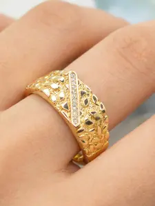 Fashion Hip Hop Punk Geometric Texture Metal Ring, Zircon Inlay, Unisex Daily Wear, Party, Christmas, Valentine's Day Gift