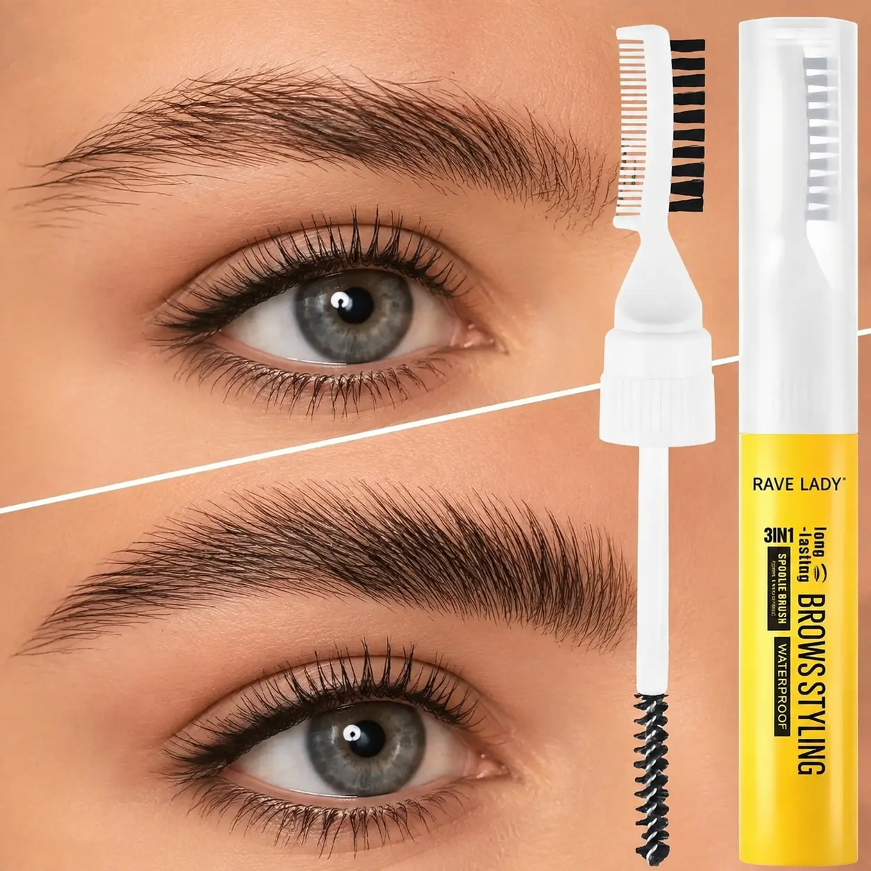 Double ended eyebrow gel & 3D Brow Gel, Waterproof Sweatproof, Transparent Natural Look, Light Colors, Makeup Products, Liquid Brow Gel, Eyebrow Styling Gel, Rave Lady, Eyebrow Gel Clear