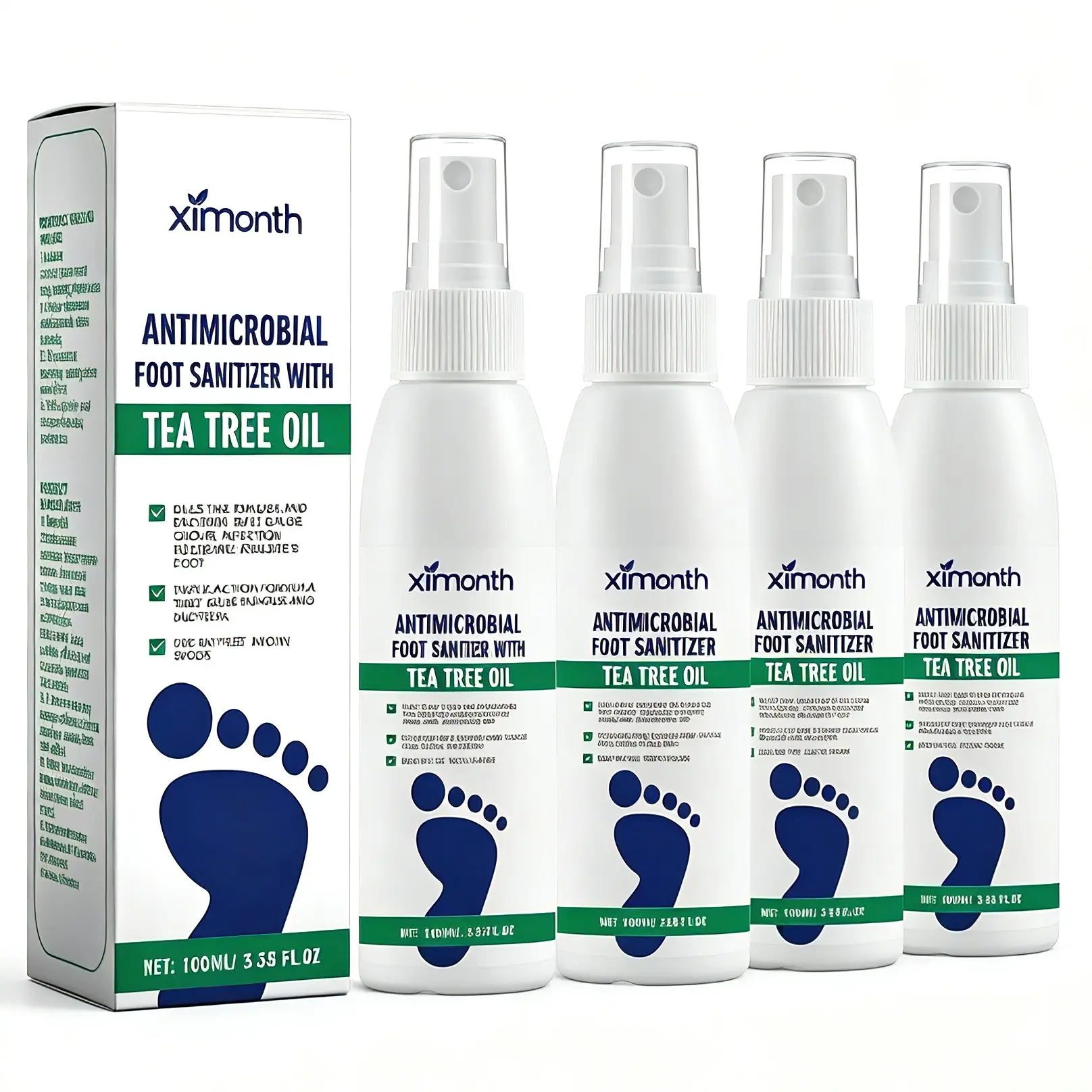 【BUY 2 GET 2】Foot Care Aid Foot Sanitizer Spray with Tea Tree Oil,4-Ounce Bottle,Contains Natural Tea Tree Oil and Aloe Vera,Long-Lasting Disinfectant and Antibacterial Spray for Athlete's Foot,Fungal Infection,Burning,Itching,Dandruff deodorize