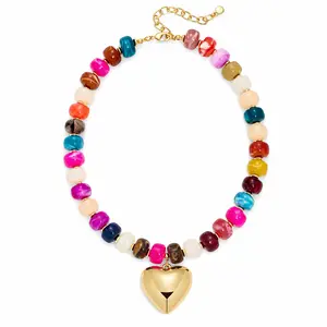 Colorful Resin Beaded Necklace with Acrylic Pendant, Adjustable 41-50cm Choker Necklace for Women, Y2K Summer Beach Jewelry, Lightweight Daily Outfit Accessory Gift
