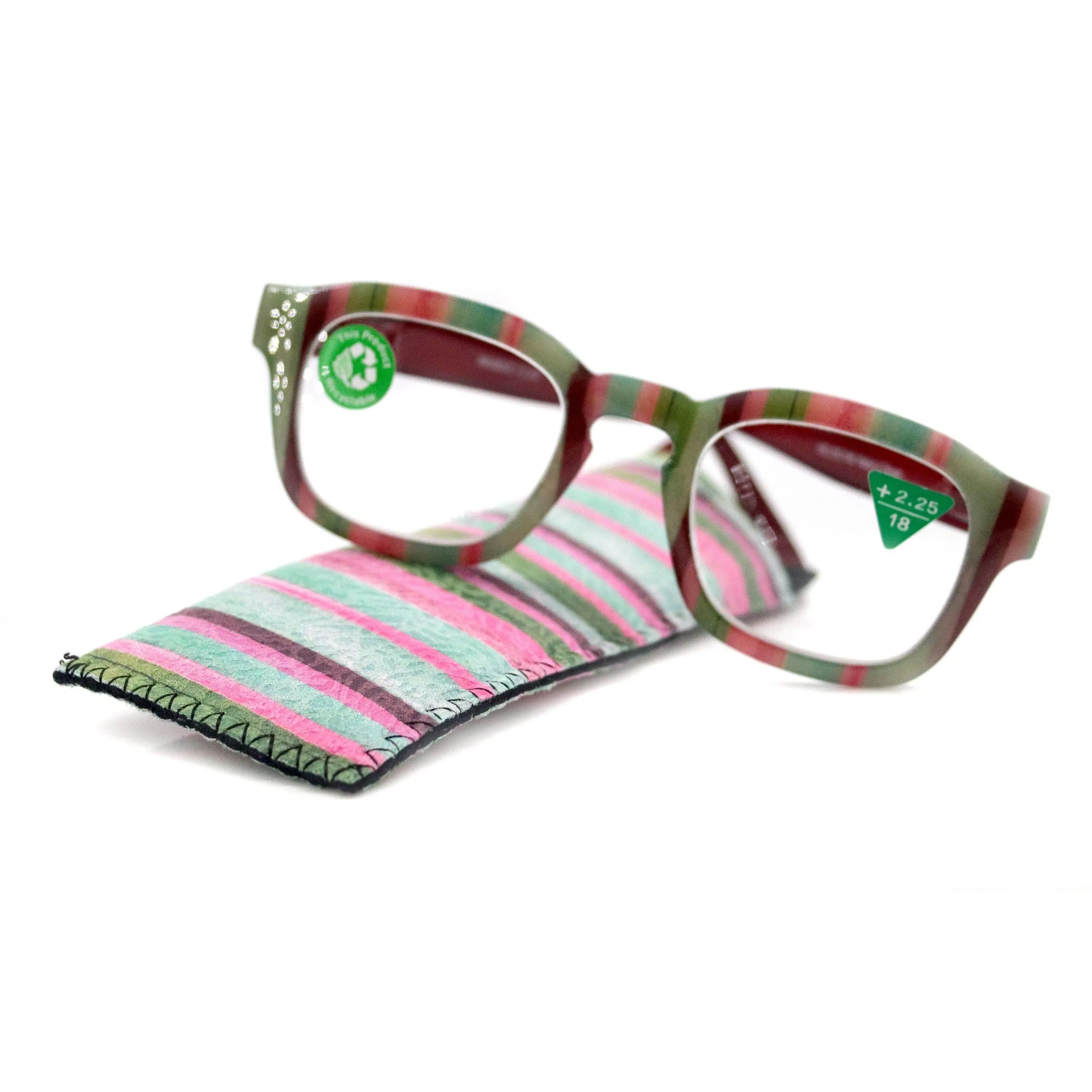 Rivera, (Premium) Reading Glasses, High End Readers +1.25 to +3 Magnifying Eyeglass, Candy (Burgundy, Green n Pink) Square, NY Fifth Avenue. Unisex Lightweight