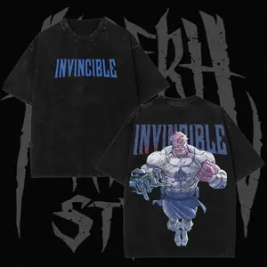 2000s Cosmic Villain Conquest Inspired Graphic Tee Invincible Viltrumite Empire Comic Vintage Washed Black Heavyweight Cotton Top Double Sided Front And Back Print Retro Y2K Streetwear Loose Fit Casual Apparel Trendy Daily Outdoor Unisex Fashi shirt
