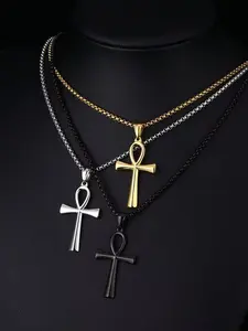 Ank Egyptian Cross Pendant Necklace, Life Key Stainless Steel Religious Amulet, Unisex Gift Jewelry, Valentine's Day Present
