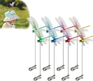 Dragonfly Clip,3D Dragonfly Garden Stakes Decor,Fly Deterrent,Dragonfly Humming Bird Stakes,Deer and Horse,Bird and Fly Scare Devices for Indoor Outdoor Garden (8pcs)