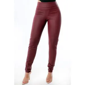 Faux Leather Leggings in Burgundy Womenswear Bottom High Waist Pants