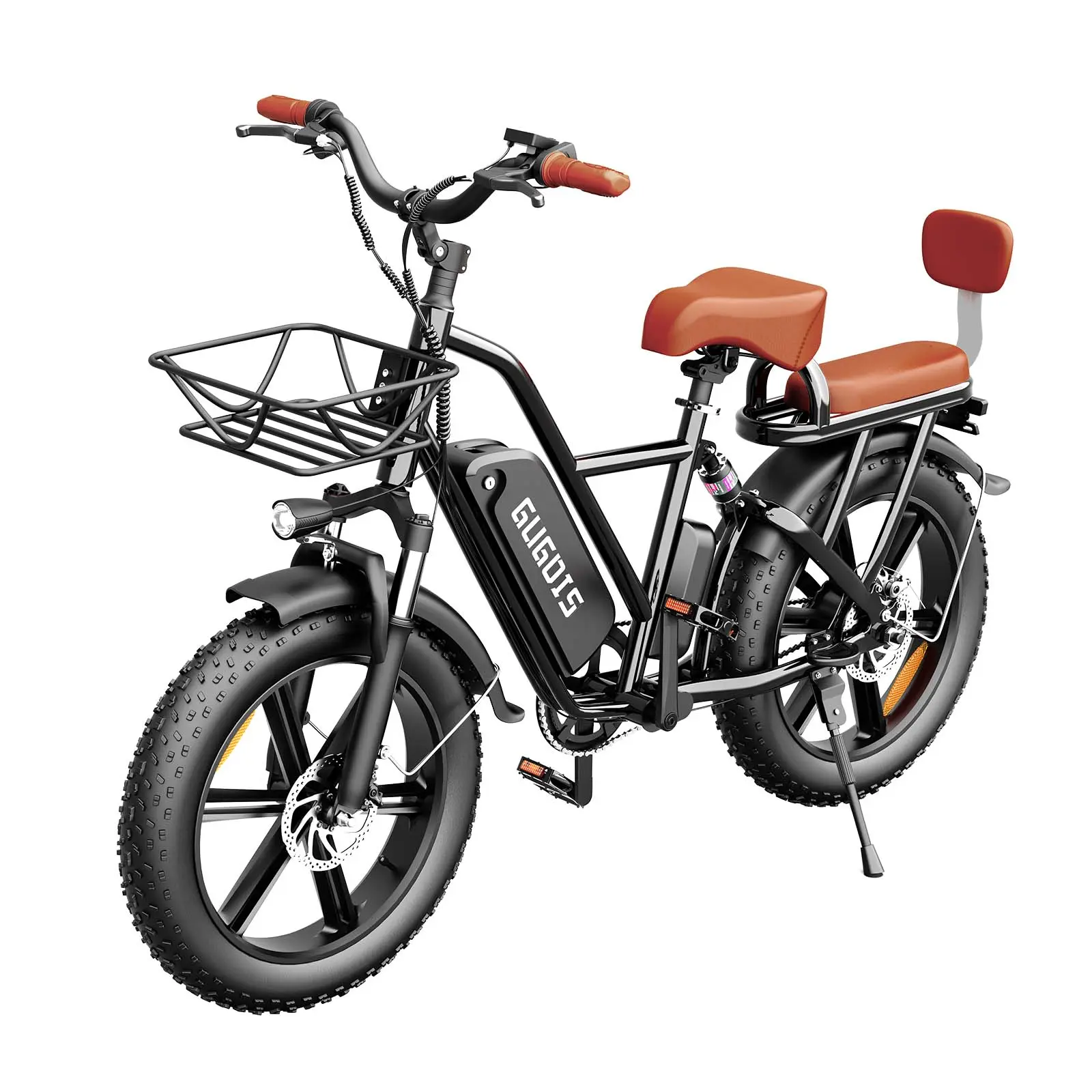 GUGOIS Adult Electric Bike, 1000W Motor, 20" Fat Tire Ebike, 48V 15Ah Removable Battery, Vintage Commuter E-Bike with Basket, Bicycle Rear Rack & Seat for Snow & Beach Use
