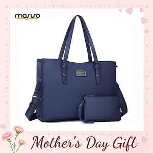 【Mother's Day Gift】MOSISO Laptop Tote Bag for Women 15–15.6 Inch – Waterproof PU Leather Work Briefcase with Small Pouch, Large Capacity Multi-Compartment Shoulder Handbag, Protective Business Office Bag for Travel, School & Teacher Use
