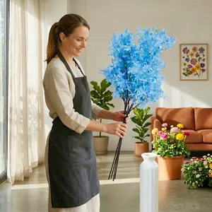 4pcs Light Blue Artificial Cherry Blossom Branches, 36.22in Long, Eco-Friendly Plastic, Non-Dying, Fresh Blue Decorative Flowers, Decoration