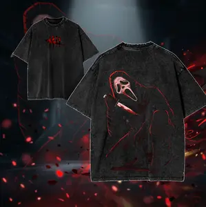 Dead By Daylight Ghost Face Tee – Washed Cotton Menswear Top | Smooth Streetwear Prints for Man, Casual Classic Gaming Style Crewneck Crewneck T-Shirt