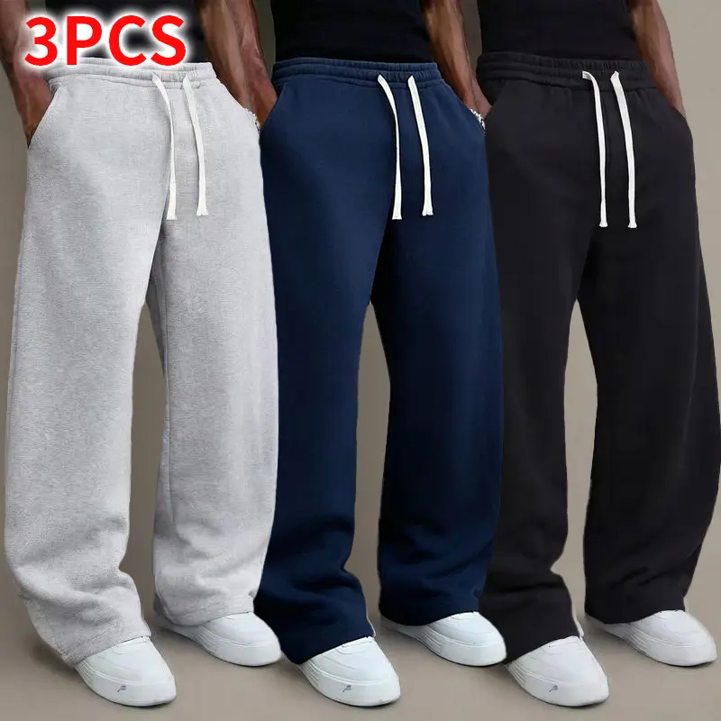 3pcs Men’s autumn/winter knit long pants, comfortable and warm (available in 3-pcs, 2-pcs, and single item).