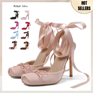 AOSPHIRAYLIAN Elegant Fashionable Ladies High Heeled Square Toe Ankle Strap Satin Bow Ballet Leopard and Cow prints Toe Cap Bottom Lace Up Slingback Pumps Strappy Sandals Stiletto Mary Janes Elegant Party Shoes SpringStatements