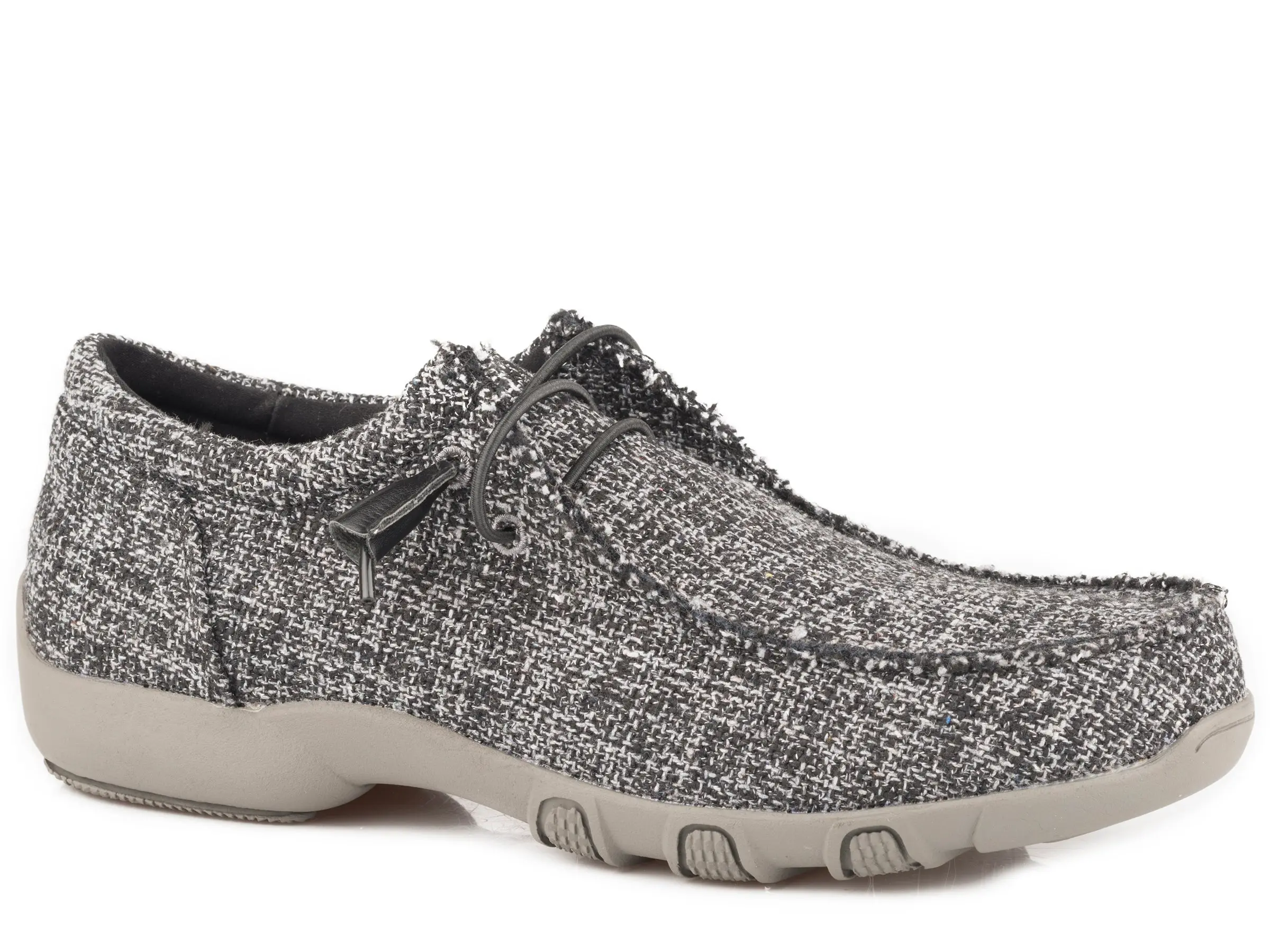 Womens Black Tweed Fabric Chukka With Two Eyelets  Elastic Laces