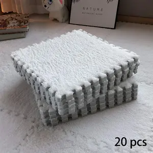Solid Color Interlocking Mats, 20pcs Washable Reusable Exercise Play Mats, Furry Soft Comfort Area Rugs for Living Room, Bedroom, Indoor and Outdoor Use
