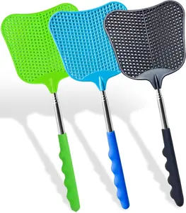 3 pcs Fly Swatter, Fly Swatters Plastic Telescopic, Large Bug Swatter that Work for Indoor and Outdoor. (Black Blue Green)
