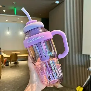 1200ML Large Capacity Plastic Water Bottle with Handle and Straw, Portable Sports Flask, Leak-Proof, Durable PC Material