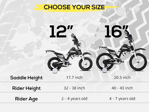 KEANO Motocross Style Kids Bike for Boys Girls Ages 3-7 Years, 12 & 16 Inch Bikes with Training Wheels and Number Plate, Children Bicycles