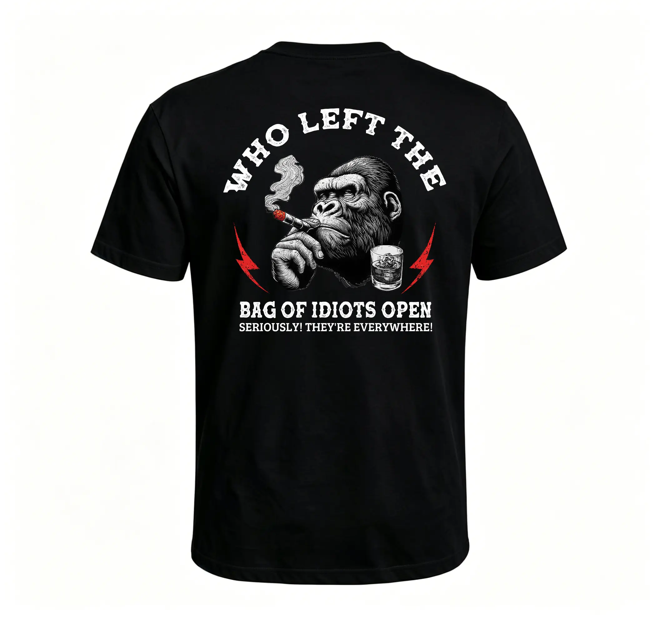 Monkeysober Pure Cotton Men's Suitable For All Seasons Who Left The Bag Of Idiots Open Funny Sarcastic Monkey T-shirt