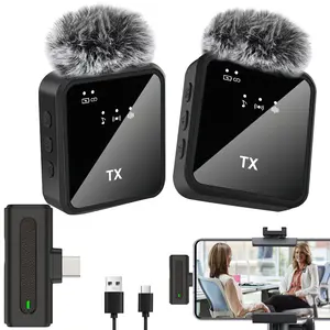 Wireless Lavalier Handheld Microphone, USB Type-C Rechargeable Condenser Mic for Video Conferencing, Singing, Gaming, Streaming Media