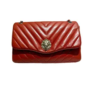 Pre-owned CHANEL leather Shoulder Bags LA Preloved Red Quilted Jumbo Flap Bag with Lion Head Accent