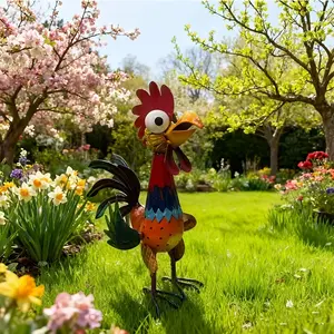 1pc Iron Rooster Statue - Painted Outdoor/ Tabletop Sculpture, American Country Style Rooster Figurine Suitable for Easter Decor, Lawn Decoration, Rustic Farmhouse Table Centerpiece, Iron Art Rooster