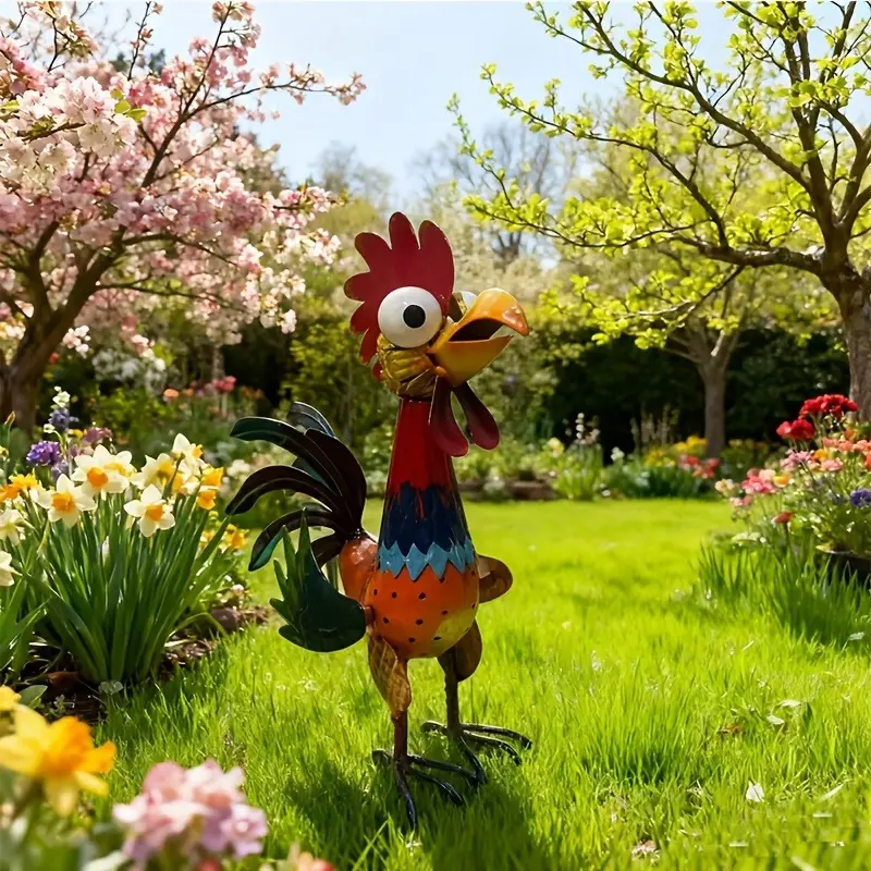 1pc Iron Rooster Statue - Painted Outdoor/ Tabletop Sculpture, American Country Style Rooster Figurine Suitable for Easter Decor, Lawn Decoration, Rustic Farmhouse Table Centerpiece, Iron Art Rooster