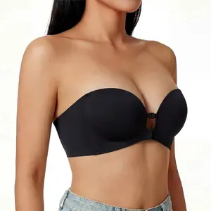 Womens Strapless Front Closure Bra Push Up Padded Add Cup Non Slip Wireless Supportive  Seamless Comfortable Tube Jelly Bra A B C Cup