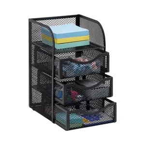 Desk Supplies Office Supplies Organizer, 3 Drawers, 1 Top Shelf, Black,Mini