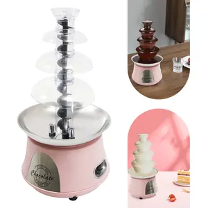 CNCEST 4-Tier Electric Chocolate Fountain Machine with Pink Base & Cheese Cascading Fondue Feature Powerful 180W Motor & Large Capacity 2.2lbs Ideal for Parties