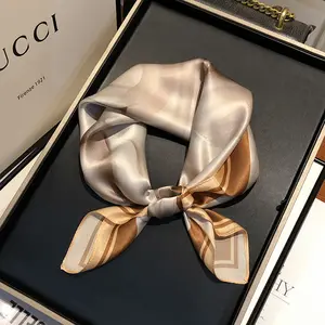 Elegant and Versatile Small Silk Square Scarf - Made of 100% Mulberry Silk, in the Classic Milk Tea Color, Perfect as a High-End Gift for Spring and Autumn