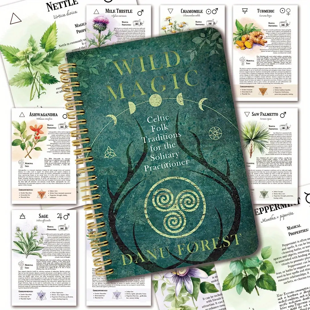 Herbal Magic Notebook - Celtic Witchcraft and Druid Botanical Journal, Hard Cover, Spiral Notebook, Herbal Medicine Guide, Spell Book, Hardcover Journal, with Celtic Knot Design and Magical Attributes Diagram for Wiccans, Pagans and Plant Lovers