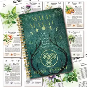 Wild Herbal Magic Notebook - Celtic Witchcraft and Druid Botanical Journal, Hard Cover, Spiral Notebook, Herbal Medicine Guide, Spell Book, Botanical Encyclopedia with Celtic Knot Design and Magical Attributes Diagram for Wiccans, Pagans and Plant Lovers