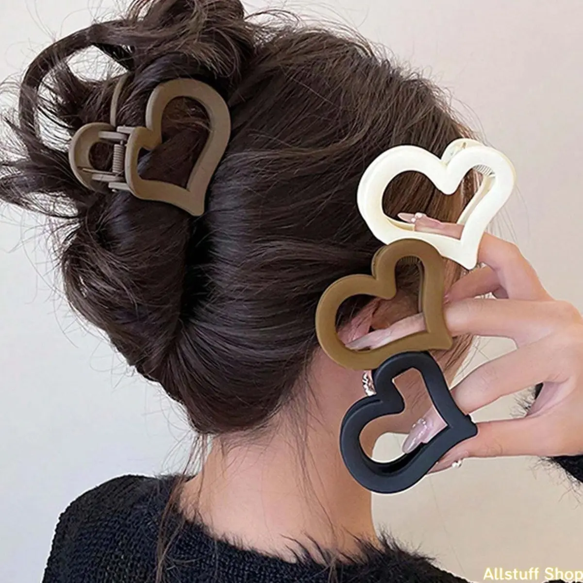 4pcs-Ladies-Medium-Sized-6-5cm-2-56in-Lightweight-Plastic-Love-Shaped-Hair-Clips-In-Black-White-Brown-Versatile-Minimalist-Solid-Color-Hair-Claws-For-Daily-Wear-Casual-Parties-Work-Commute-Vacation, Hair Bun Accessories tiktokshopbacktoschool