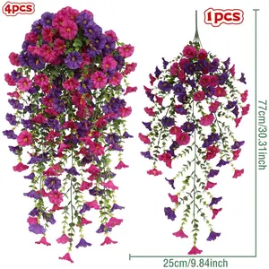 4pcs Festive  Artificial Trailing Flower Garland, Durable Fabric Hanging Fake Floral Vines with Bright  Blooms & Lush Greenery, Bendable Stems for Holiday Party Decor, Easter Spring Festival 4th of July All Occasion Use