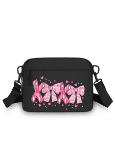 Women's Nylon Oxford Crossbody Bag - "XOXO" Pink Bow & Heart Print Small Shoulder Bag with Adjustable Strap, Lightweight Romantic Purse for Valentine's Day & Daily Use