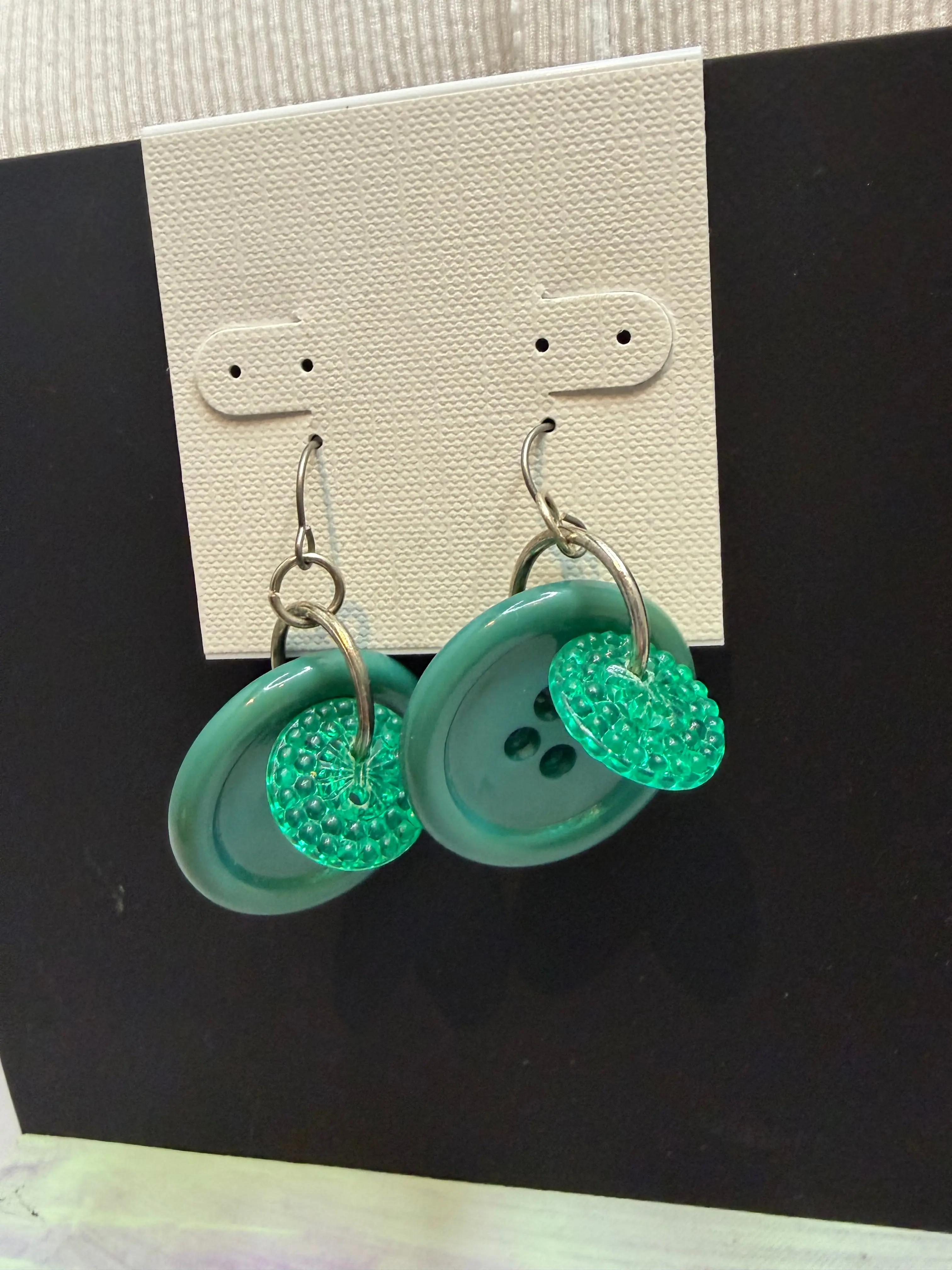 Women's Vintage Jewel Colorful Teal Stacked-Button Costume Earrings with Colorful Beads, Fashion Accessory