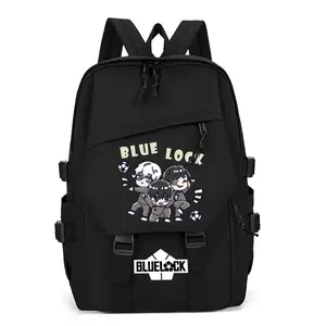 Men's 2-Tone Color Block Anime Soccer Character Backpack - Front Drawstring Flap Pocket, Spacious Interior, Wear-Resistant, Lightweight for Teen Daily Study & Outdoor Use