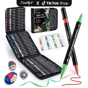 [JusArt] 48/36 Colors Dual Tip Acrylic Paint Markers (Painting Bag), Acrylic Paint Pens with Brush Tip and Fine Tip, Premium Paint Pens for Various Surfaces, Acrylic Paint Markers, Markers for Coloring, Art Supplies, Acrylic Marker, Coloring Supplies