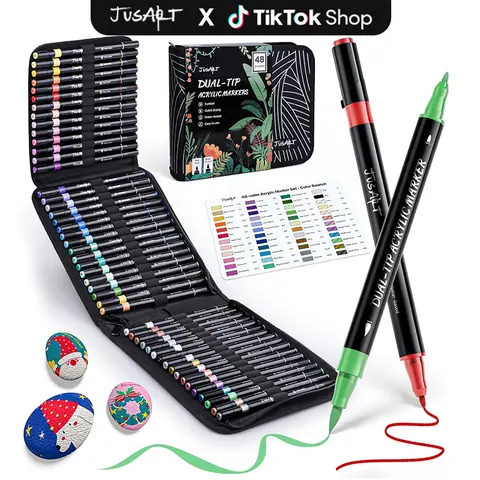 Waterproof Dual-Tip Acrylic Paint Marker Set - Cotton Cores, 48/36 Colors, Doodle Drawing Pen, Painting Bag, Brush & Fine Tips, Artist Quality, Office Stationery, Christmas Multi-Surface Art Supplies