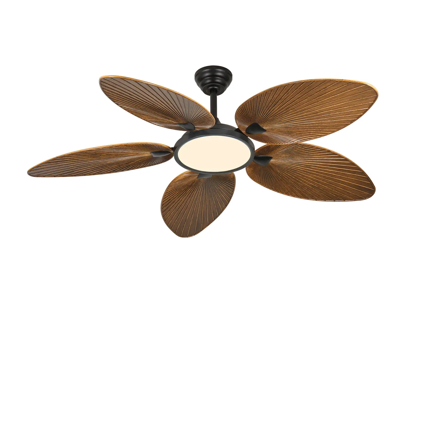 52 Inch Tropical Ceiling Fan with LED Light and Remote Control, Palm Leaf Design, 5 Reversible Blades, Walnut Brown ABS, Quiet Reversible Motor, 3 Color Temperatures, Timer, for Living Room Bedroom Patio, Walnut Color Options, ABS Material