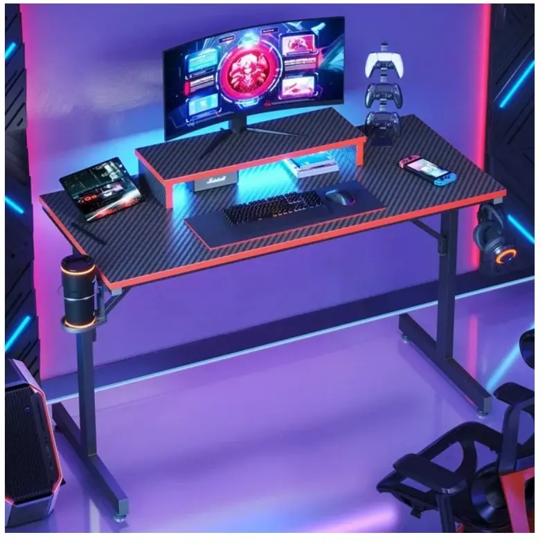 42" Gaming Desk PC Computer Office Gamer Table Desk with LED Lights & Monitor Stand in Red