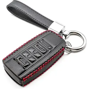 Compatible with Acura ILX MDX RDX RLX TLX Smart 5 Buttons Leather Keyless Entry Remote Control Key Fob Cover Case Protector Accessories, Black/Redcar essentials,car decor for girls