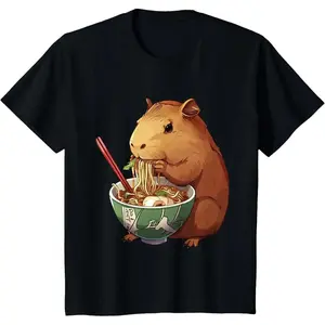 Cute Kawaii Capybara Eating Japanese Ramen Noodles Anime T-Shirt