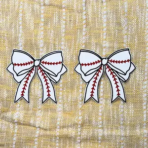 Baseball Bow Sides Glitter Patch SET OF 2