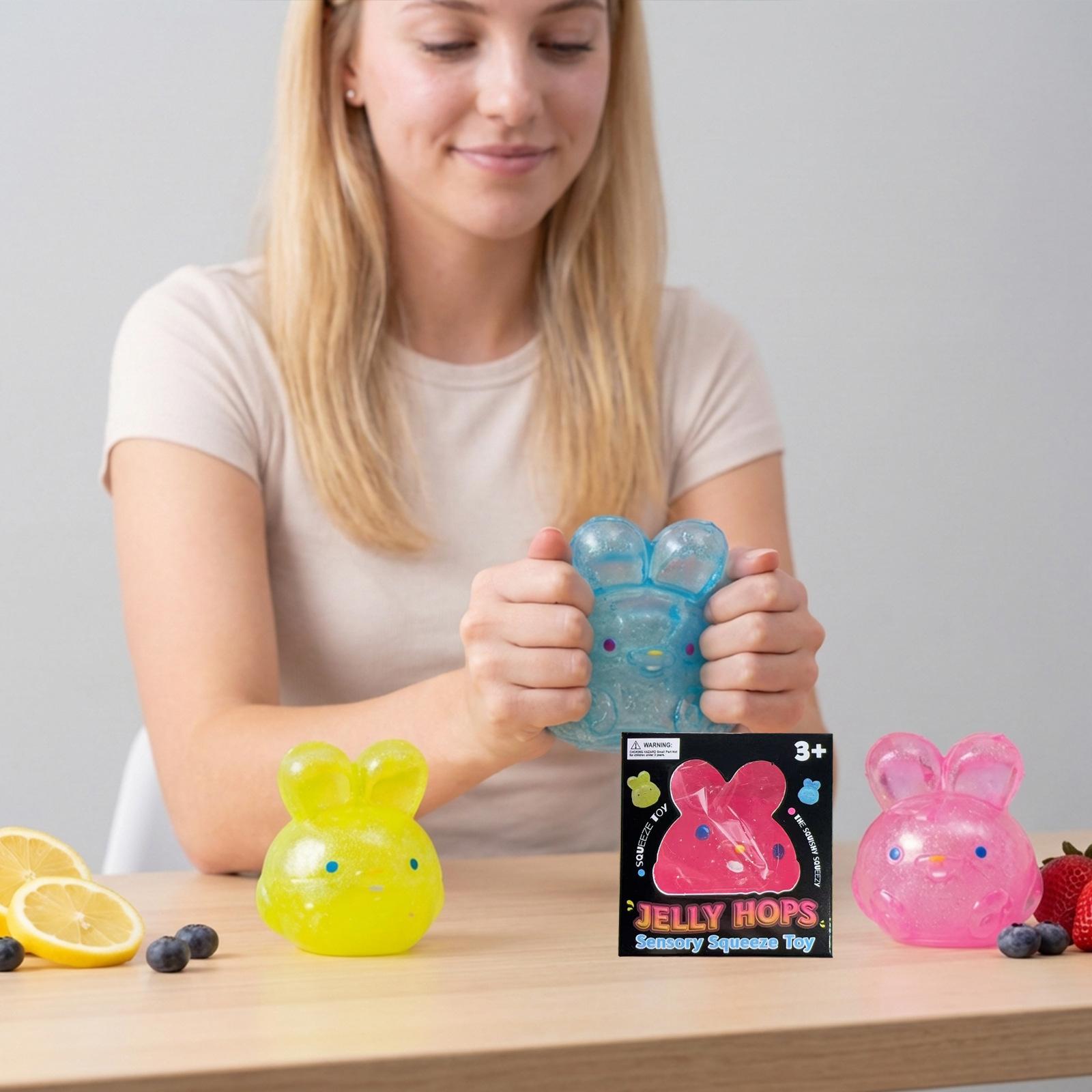 Bunny squishy toys, glitter sensory squeeze stress relief toys for kids and adults, soft Easter basket fillers, cute rabbit fidget toys for boys and girls, toddler party favors, stocking stuffers, goodie bag fillers, classroom prizes