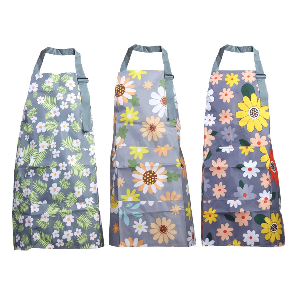 Set of 3 Floral Print Aprons for Women, Water Resistant Adjustable Kitchen Apron with Front Pocket, Multi-Purpose Apron for Cooking, BBQ & Gardening