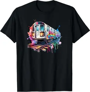New York Trains Watercolor Style, Nyc Subway Car Retro T-Shirt