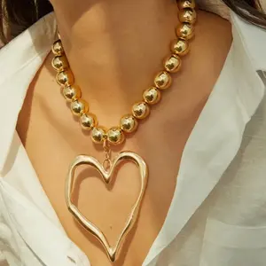 Gold Bohemian Style Beaded Heart-shaped Pendant Necklace
