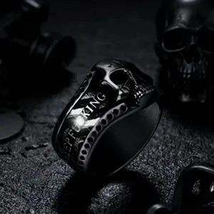 Skull Rings for Men, Keep Going Stainless Steel Band Silver/Black Gothic Punk Skeleton Cocktail Party Biker Jewelry Size 8-15